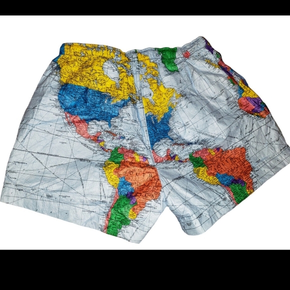 Ty-Breakers World Map Crinkle Textured Tyvek Shorts Men's XXL Vintage VERY RARE - Picture 2 of 7